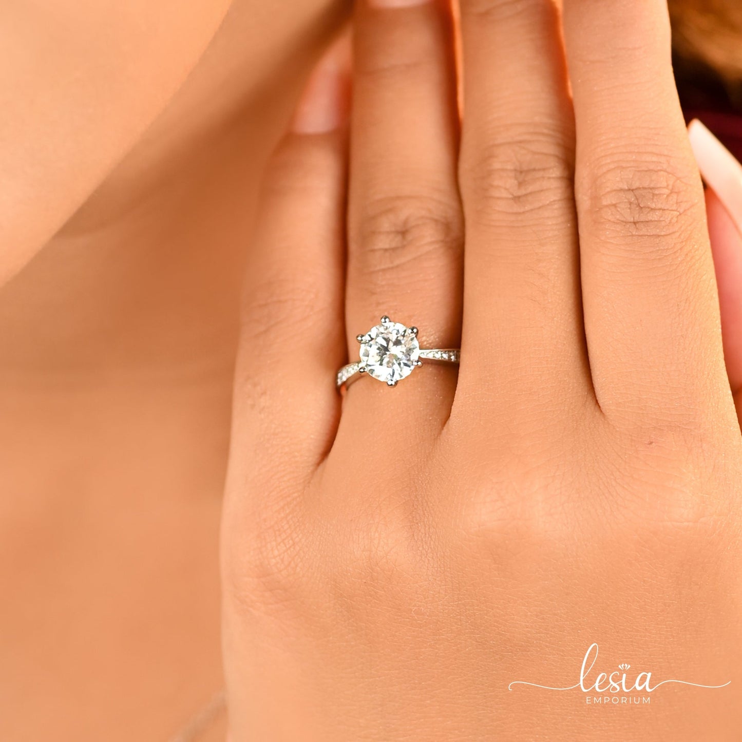 Solitaire Moissanite Diamond Ring (2 Carat) Rings Lesia Emporium